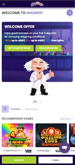 MadNix mobile site open in a phone browser